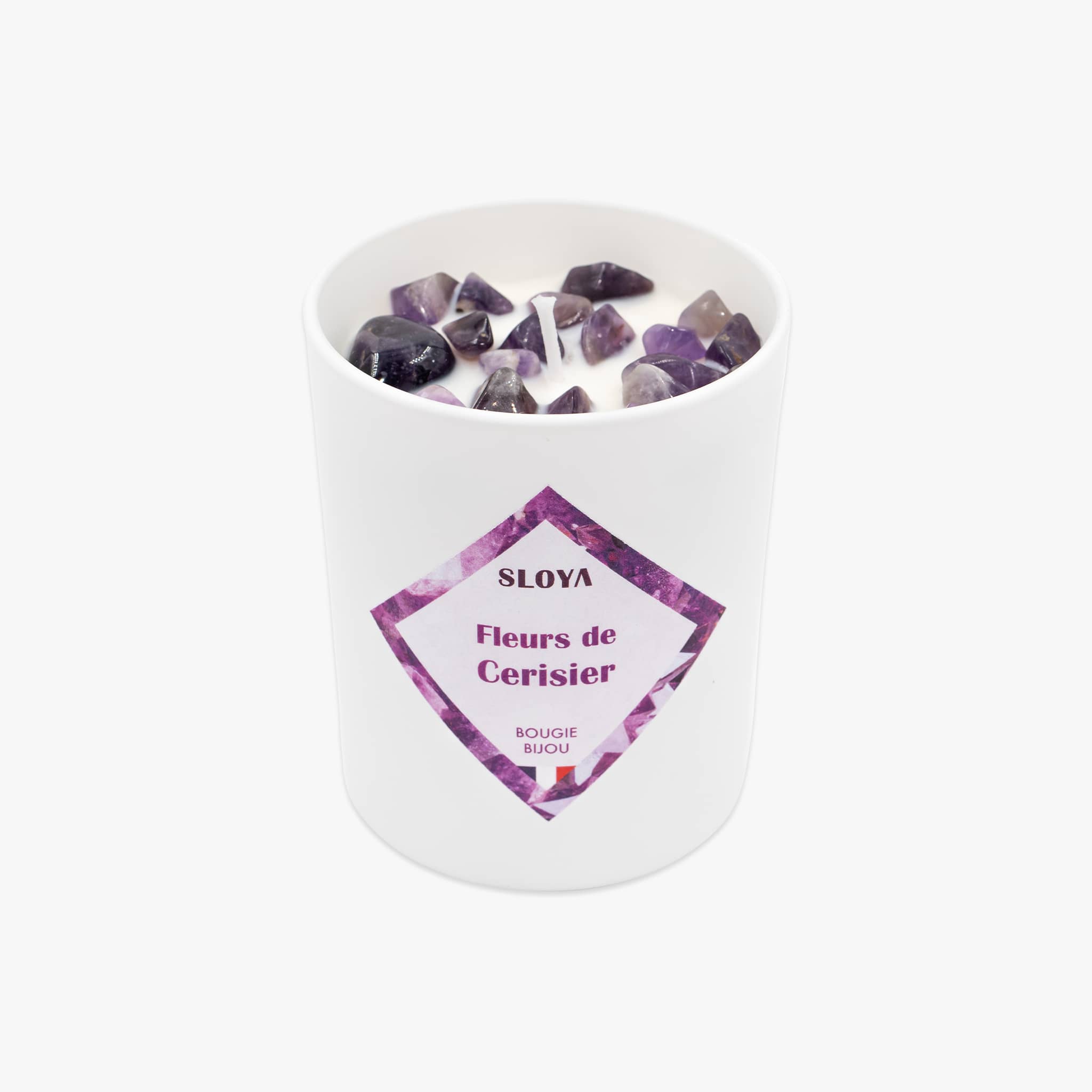 Bougie bijou pierres Améthyste - parfum Fleur de Cerisier - SLOYA